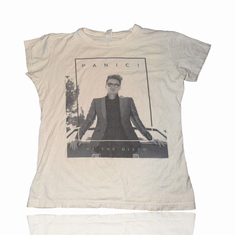 Panic! At The Disco Womens babydoll Graphic EMO T-Shirt White Short Sleeve